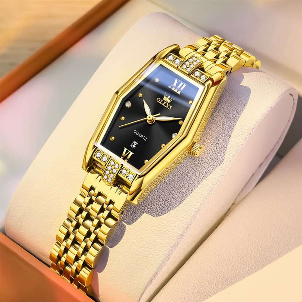 OLEVS 3699 Tonneau Geometric Crystal Womens Dress Watch