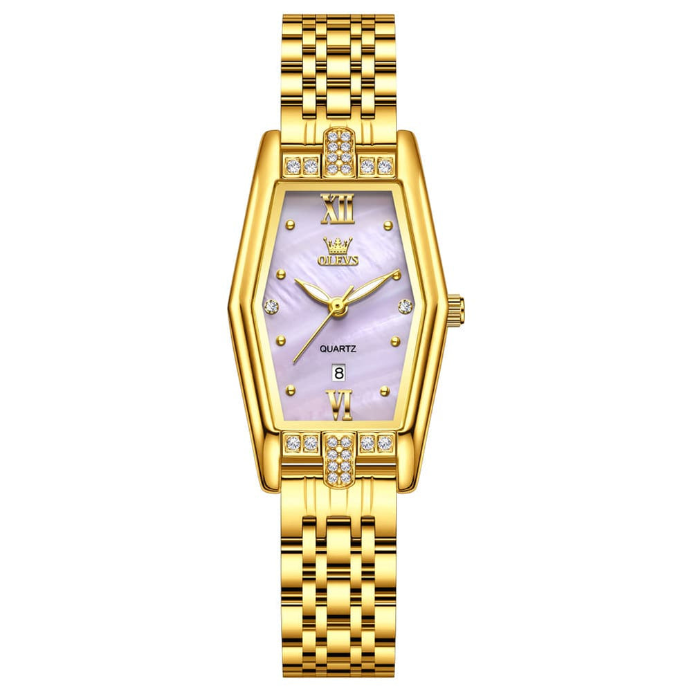 OLEVS 3699 Tonneau Geometric Crystal Womens Dress Watch - Gold Black Watch | Olevs Watch Store