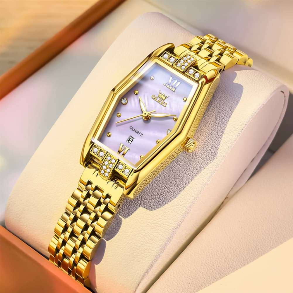 OLEVS 3699 Tonneau Geometric Crystal Womens Dress Watch