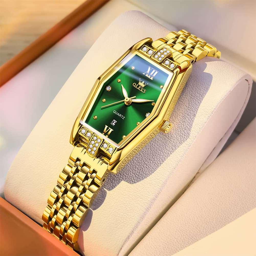 OLEVS 3699 Tonneau Geometric Crystal Womens Dress Watch