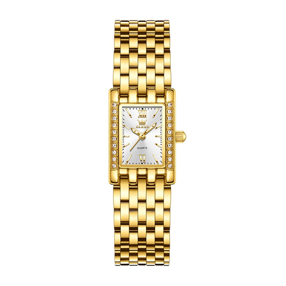 OLEVS 3700 Petite Rectangle Crystal Womens Watch Stainless Steel - Gold Green Watch | Olevs Watch Store