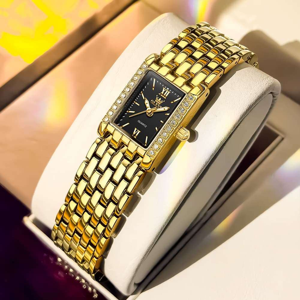 OLEVS 3700 Petite Rectangle Crystal Womens Watch Stainless Steel
