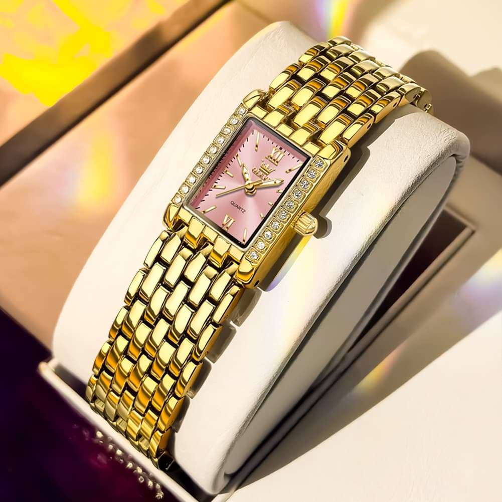 OLEVS 3700 Petite Rectangle Crystal Womens Watch Stainless Steel
