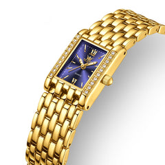 OLEVS 3700 Petite Rectangle Crystal Womens Watch Stainless Steel - Gold Purple Watch | Olevs Watch Store