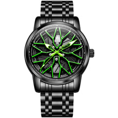 OLEVS 3701 Racing Wheel Openwork Sport Mens Quartz Watch - Aurora Green Watch | Olevs Watch Store