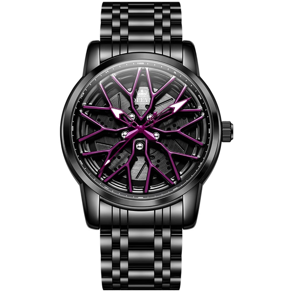 OLEVS 3701 Racing Wheel Openwork Sport Mens Quartz Watch - Cyber Purple Watch | Olevs Watch Store