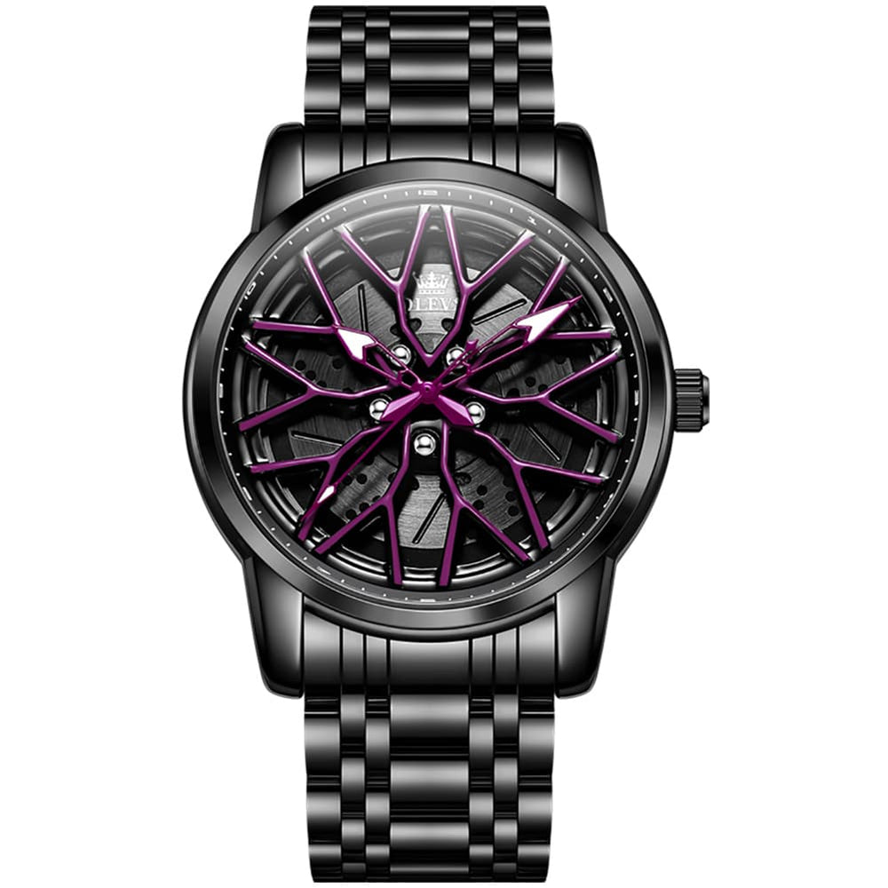 OLEVS 3701 Racing Wheel Openwork Sport Mens Quartz Watch - Cyber Purple Watch | Olevs Watch Store