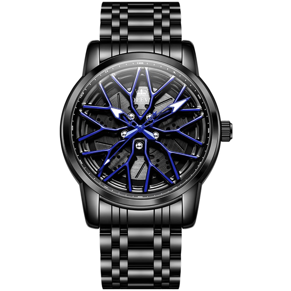 OLEVS 3701 Racing Wheel Openwork Sport Mens Quartz Watch - Dynamic Blue Watch | Olevs Watch Store