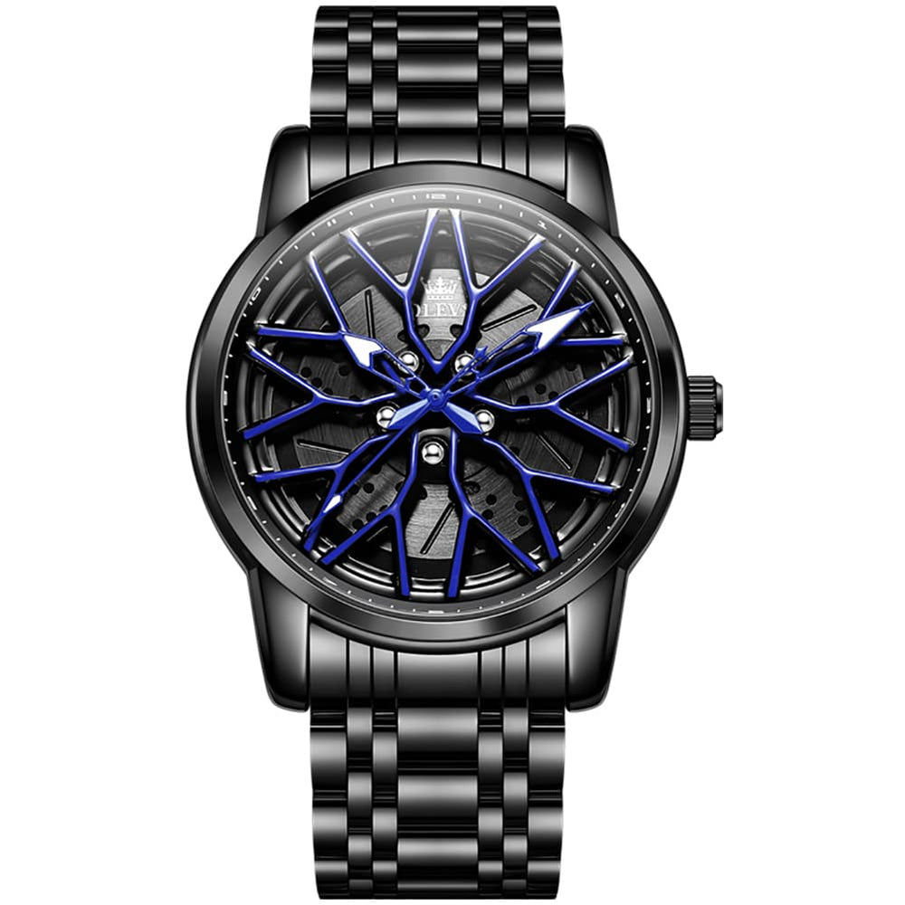 OLEVS 3701 Racing Wheel Openwork Sport Mens Quartz Watch - Dynamic Blue Watch | Olevs Watch Store