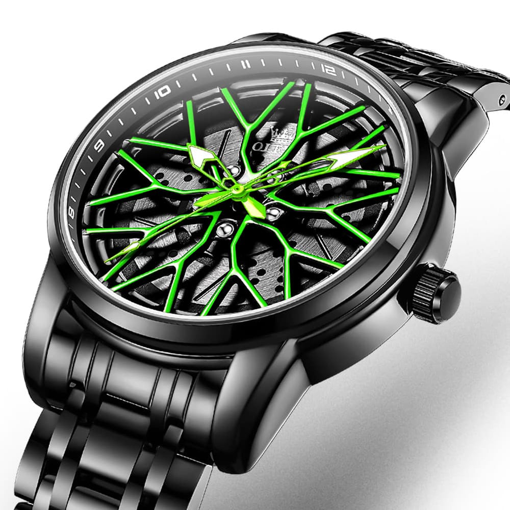 OLEVS 3701 Racing Wheel Openwork Sport Mens Quartz Watch - Mechanical Silver Watch | Olevs Watch Store