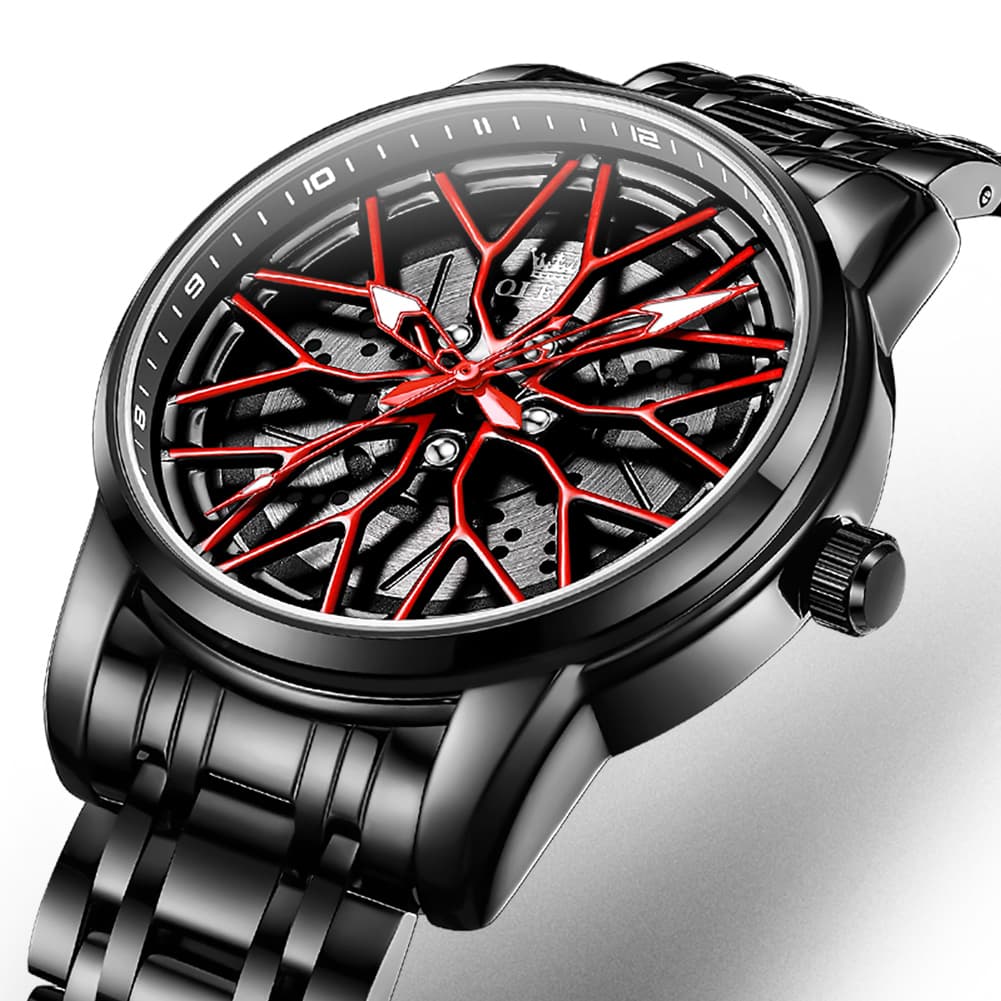 OLEVS 3701 Racing Wheel Openwork Sport Mens Quartz Watch - Mechanical Silver Watch | Olevs Watch Store