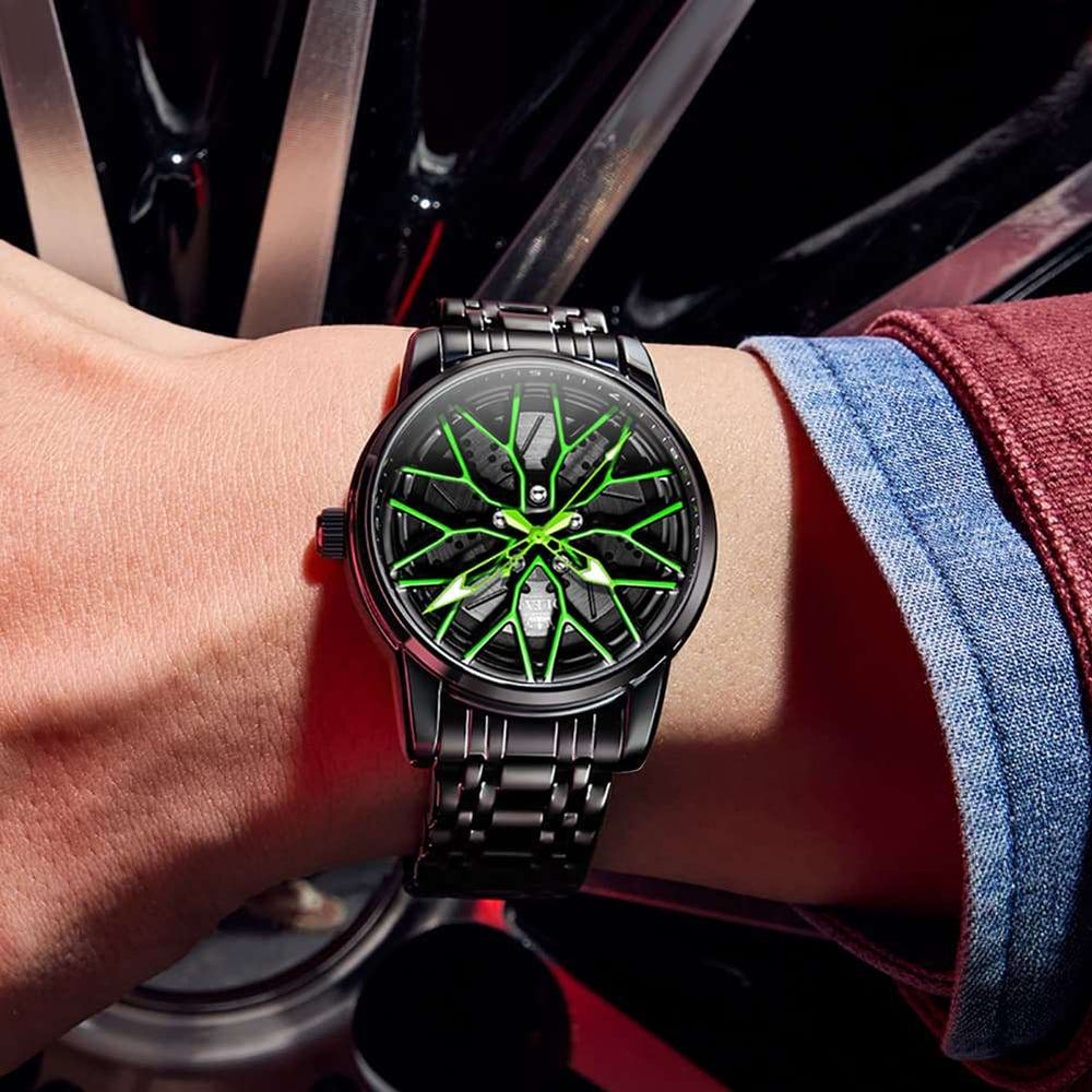OLEVS 3701 Racing Wheel Openwork Sport Mens Quartz Watch
