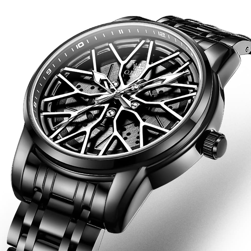 OLEVS 3701 Racing Wheel Openwork Sport Mens Quartz Watch - Mechanical Silver Watch | Olevs Watch Store
