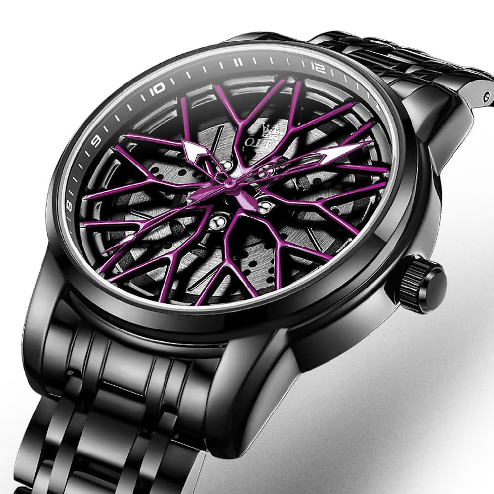OLEVS 3701 Racing Wheel Openwork Sport Mens Quartz Watch - Mechanical Silver Watch | Olevs Watch Store
