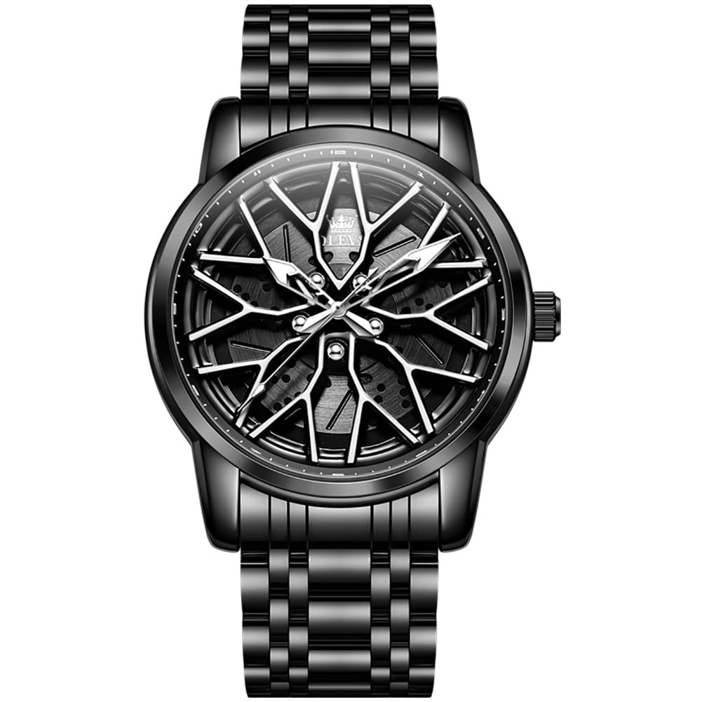 OLEVS 3701 Racing Wheel Openwork Sport Mens Quartz Watch - Mechanical Silver Watch | Olevs Watch Store