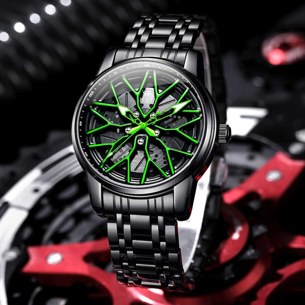 OLEVS 3701 Racing Wheel Openwork Sport Mens Quartz Watch - Mechanical Silver Watch | Olevs Watch Store