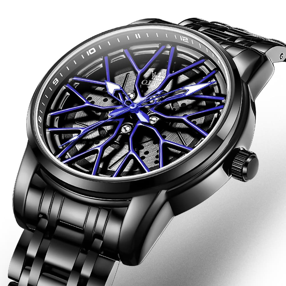 OLEVS 3701 Racing Wheel Openwork Sport Mens Quartz Watch - Mechanical Silver Watch | Olevs Watch Store