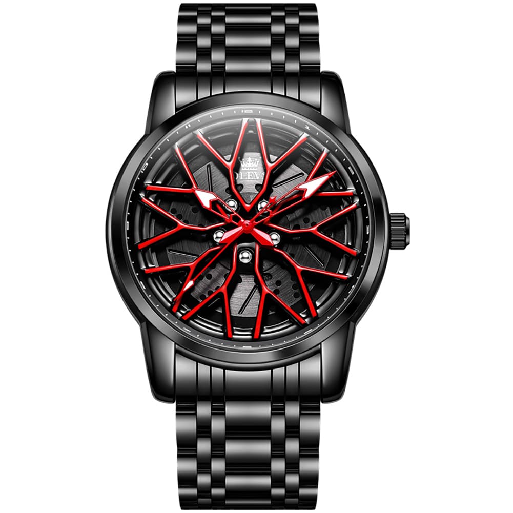 OLEVS 3701 Racing Wheel Openwork Sport Mens Quartz Watch - Phantom Red Watch | Olevs Watch Store