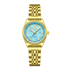 OLEVS 3703 Elegant Textured Dial Stainless Steel Womens Watch - Gold Blue Watch | Olevs Watch Store