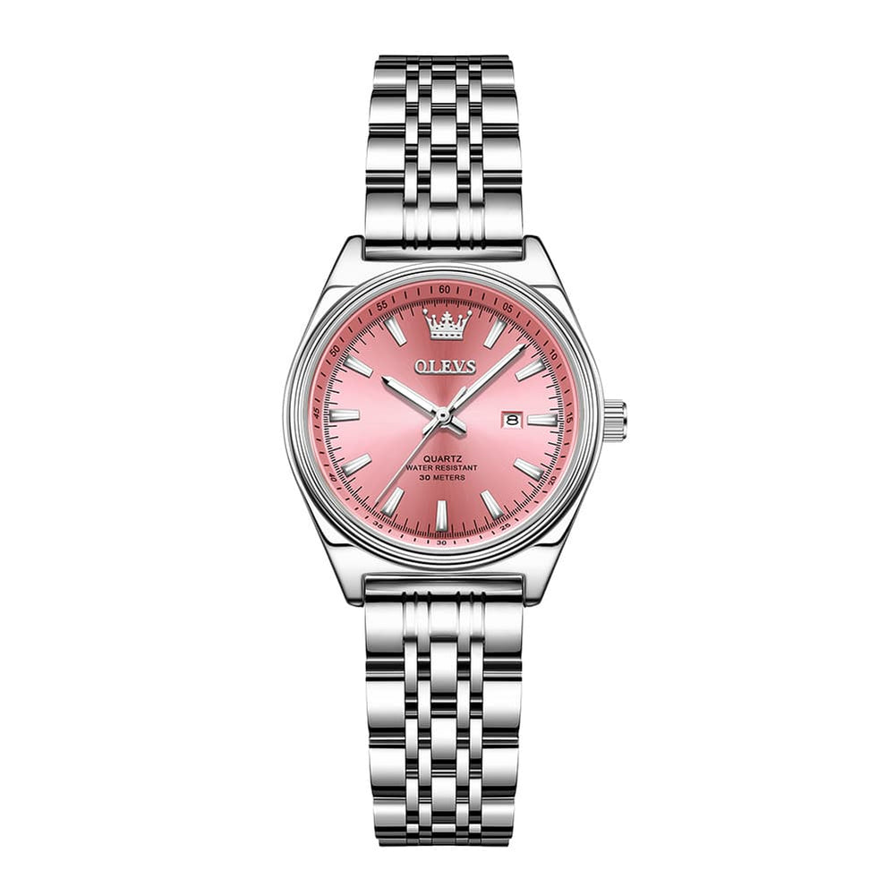OLEVS 3703 Elegant Textured Dial Stainless Steel Womens Watch - Silver Pink Watch | Olevs Watch Store