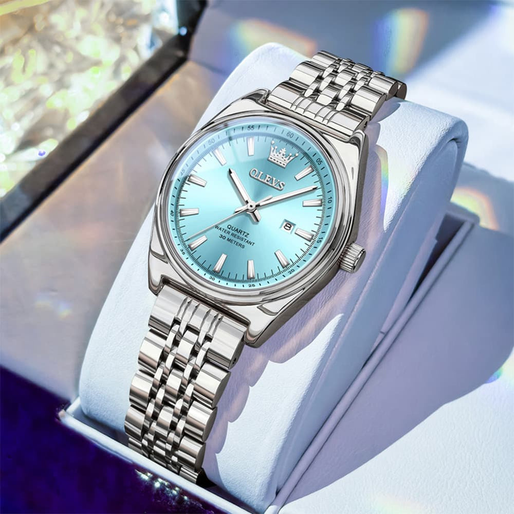 OLEVS 3703 Elegant Textured Dial Stainless Steel Womens Watch - Silver Purple Watch | Olevs Watch Store