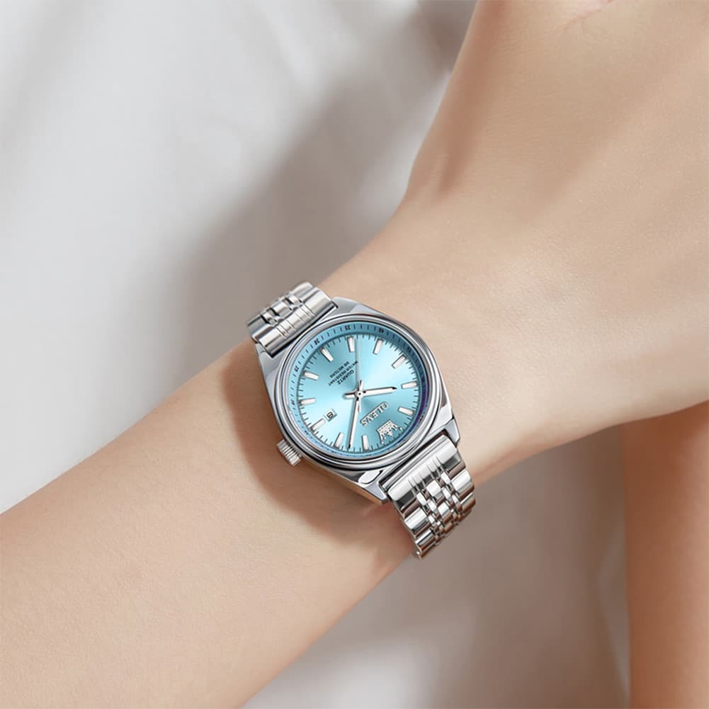 OLEVS 3703 Elegant Textured Dial Stainless Steel Womens Watch - Silver Purple Watch | Olevs Watch Store