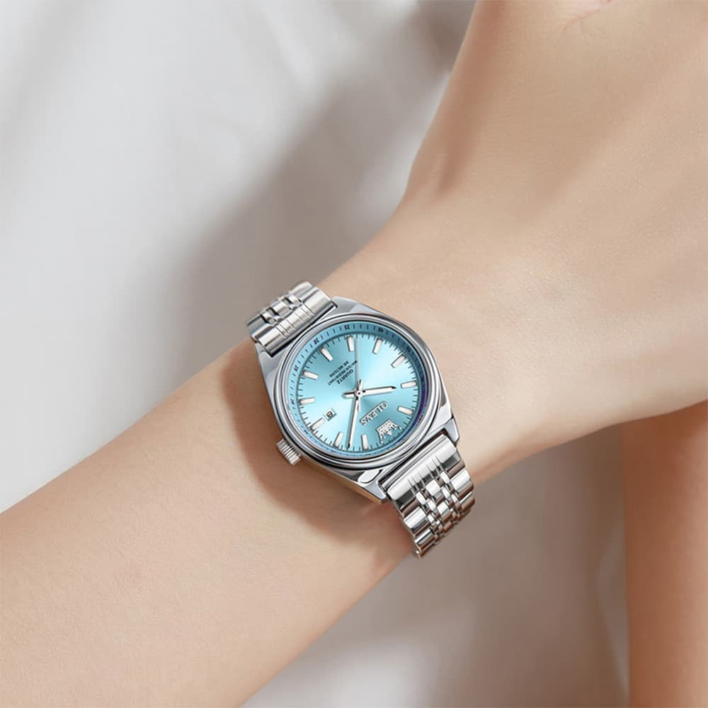 OLEVS 3703 Elegant Textured Dial Stainless Steel Womens Watch - Silver Purple Watch | Olevs Watch Store