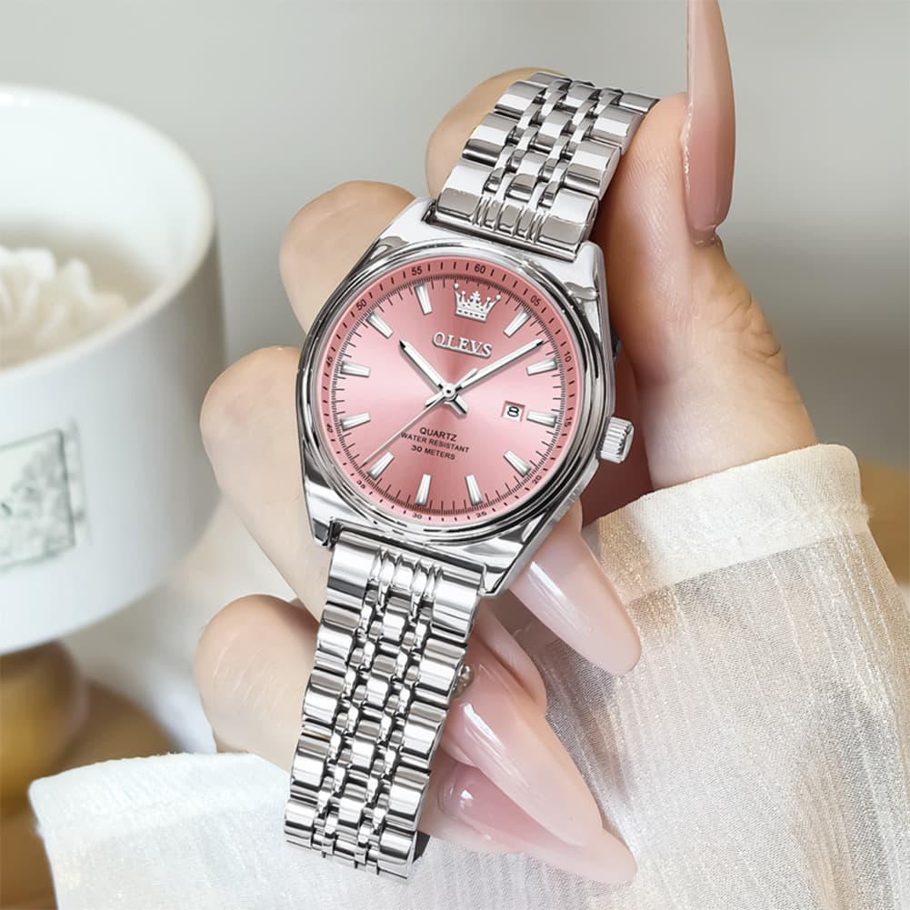 OLEVS 3703 Elegant Textured Dial Stainless Steel Womens Watch - Silver Purple Watch | Olevs Watch Store