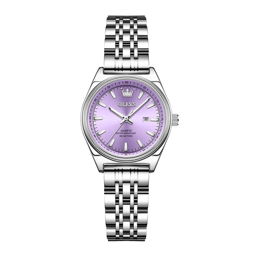 OLEVS 3703 Elegant Textured Dial Stainless Steel Womens Watch - Silver Purple Watch | Olevs Watch Store
