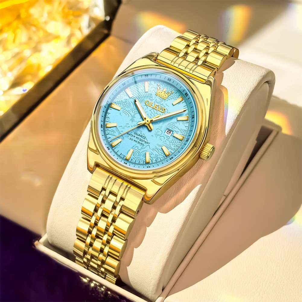 OLEVS 3703 Elegant Textured Dial Stainless Steel Womens Watch