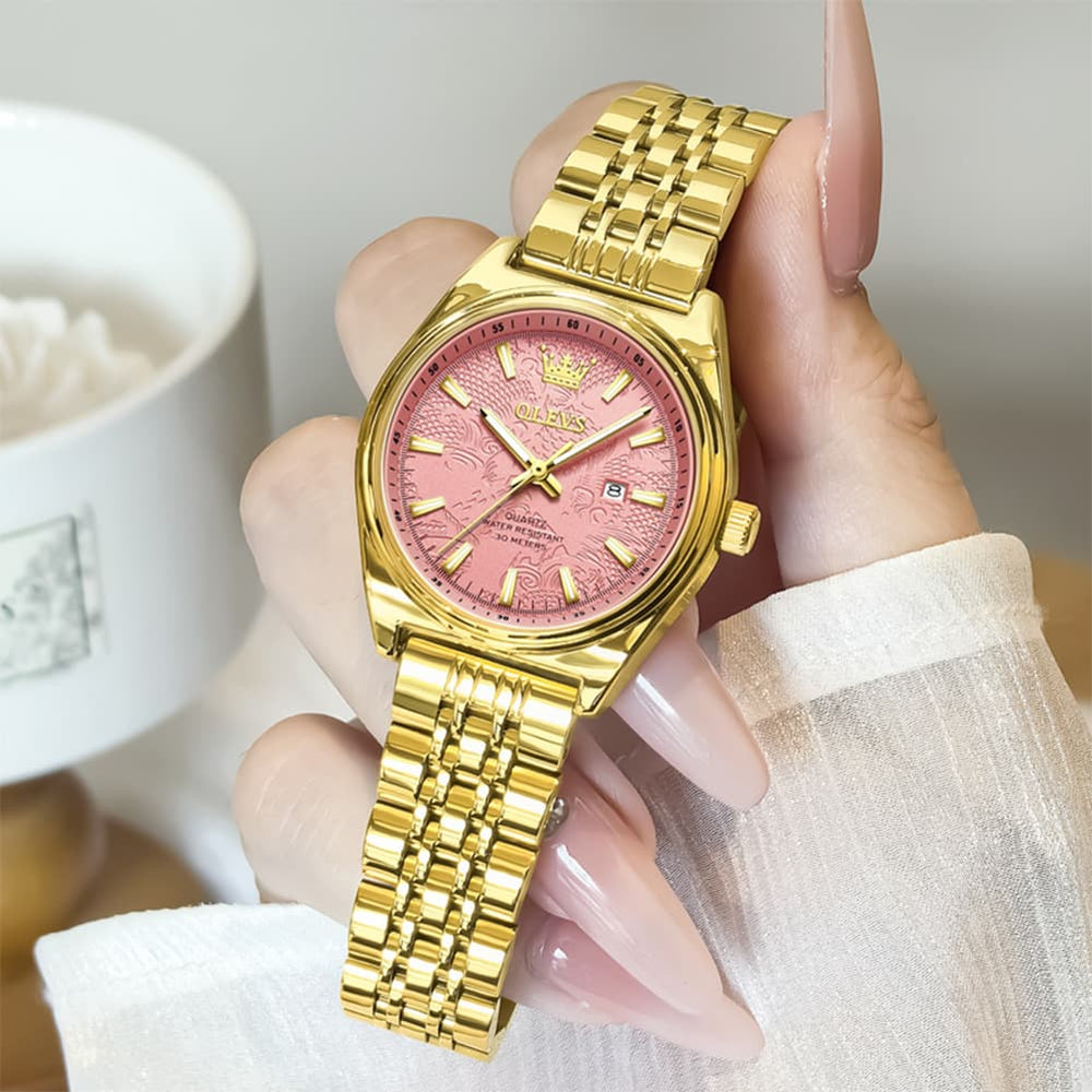 OLEVS 3703 Elegant Textured Dial Stainless Steel Womens Watch - Silver Purple Watch | Olevs Watch Store