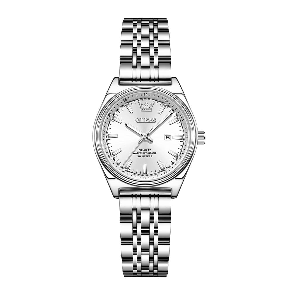 OLEVS 3703 Elegant Textured Dial Stainless Steel Womens Watch - Silver White Watch | Olevs Watch Store