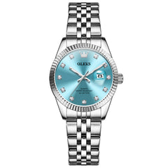 OLEVS 3705 Classic Luxury Fluted Bezel Quartz Watch for Women - Ice Blue Watch | Olevs Watch Store