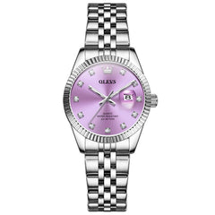 OLEVS 3705 Classic Luxury Fluted Bezel Quartz Watch for Women - Lilac Purple Watch | Olevs Watch Store