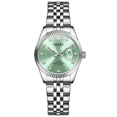 OLEVS 3705 Classic Luxury Fluted Bezel Quartz Watch for Women - Mint Green Watch | Olevs Watch Store