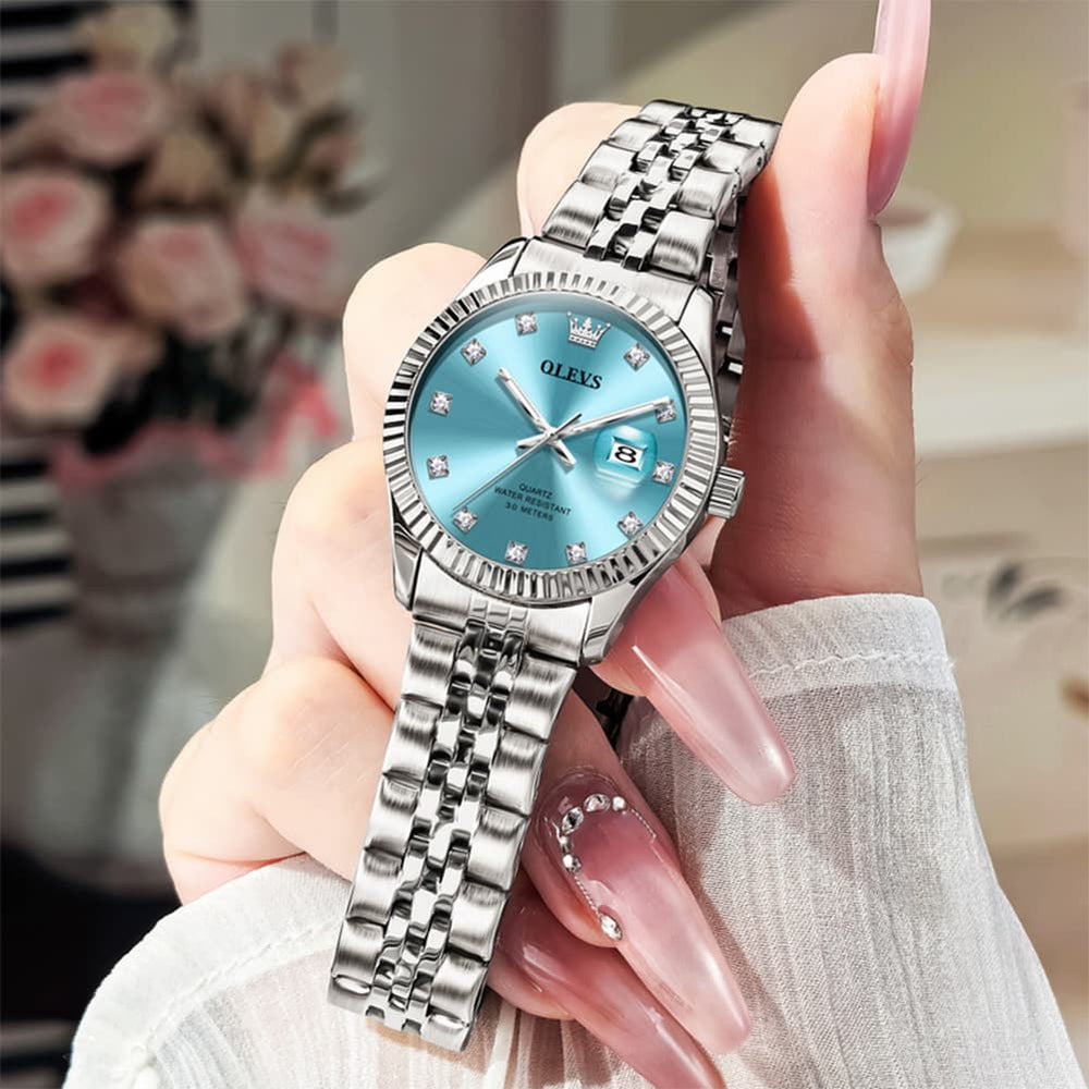OLEVS 3705 Classic Luxury Fluted Bezel Quartz Watch for Women - Two-Tone Gold Watch | Olevs Watch Store