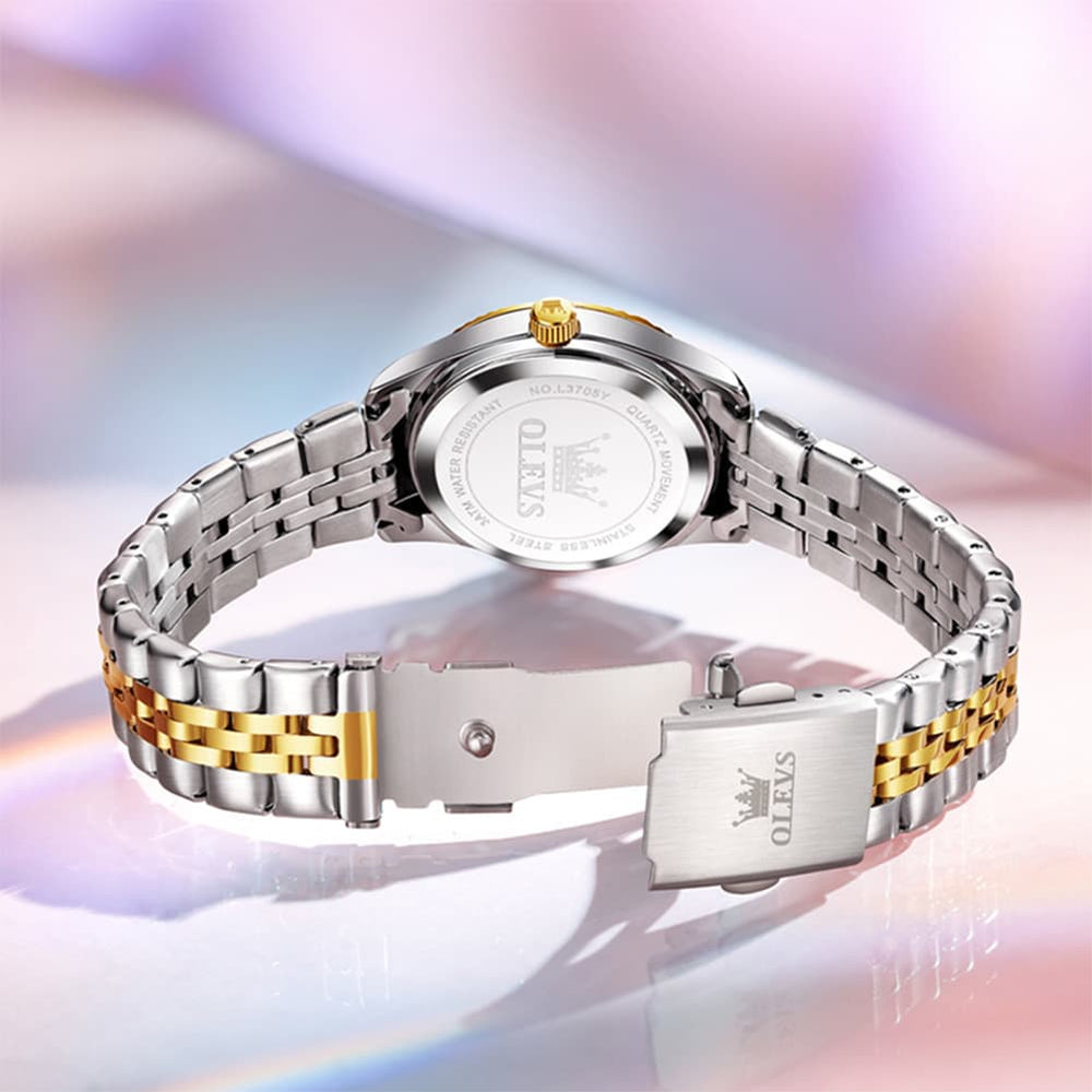 OLEVS 3705 Classic Luxury Fluted Bezel Quartz Watch for Women - Two-Tone Gold Watch | Olevs Watch Store