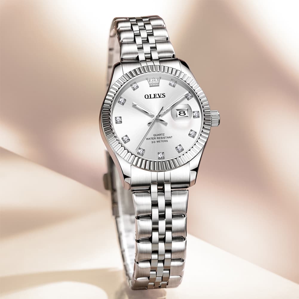 OLEVS 3705 Classic Luxury Fluted Bezel Quartz Watch for Women - Two-Tone Gold Watch | Olevs Watch Store