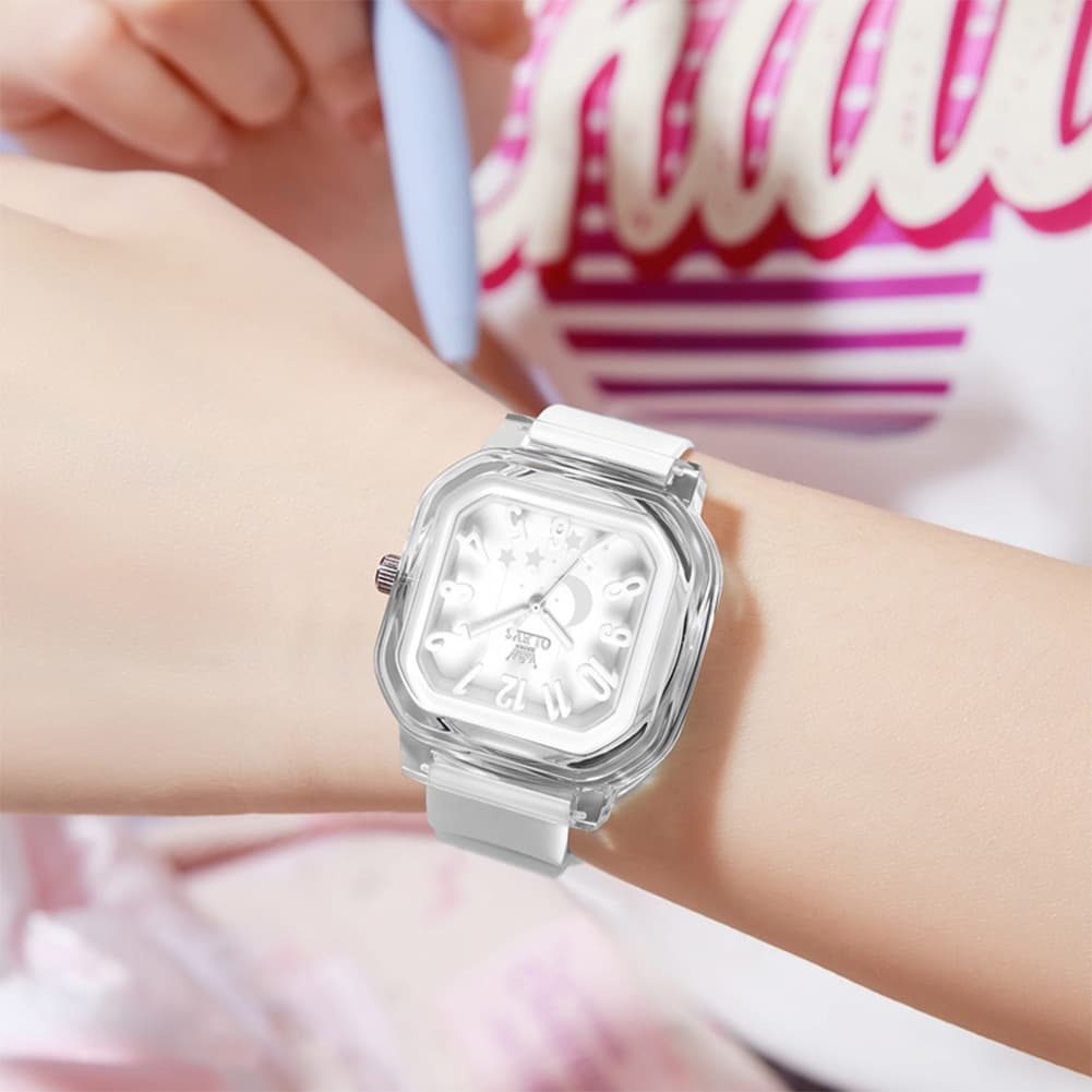 OLEVS 3711 Dreamy Moon Star Transparent Silicone Womens Student Watch - Fresh Blue Watch | Olevs Watch Store