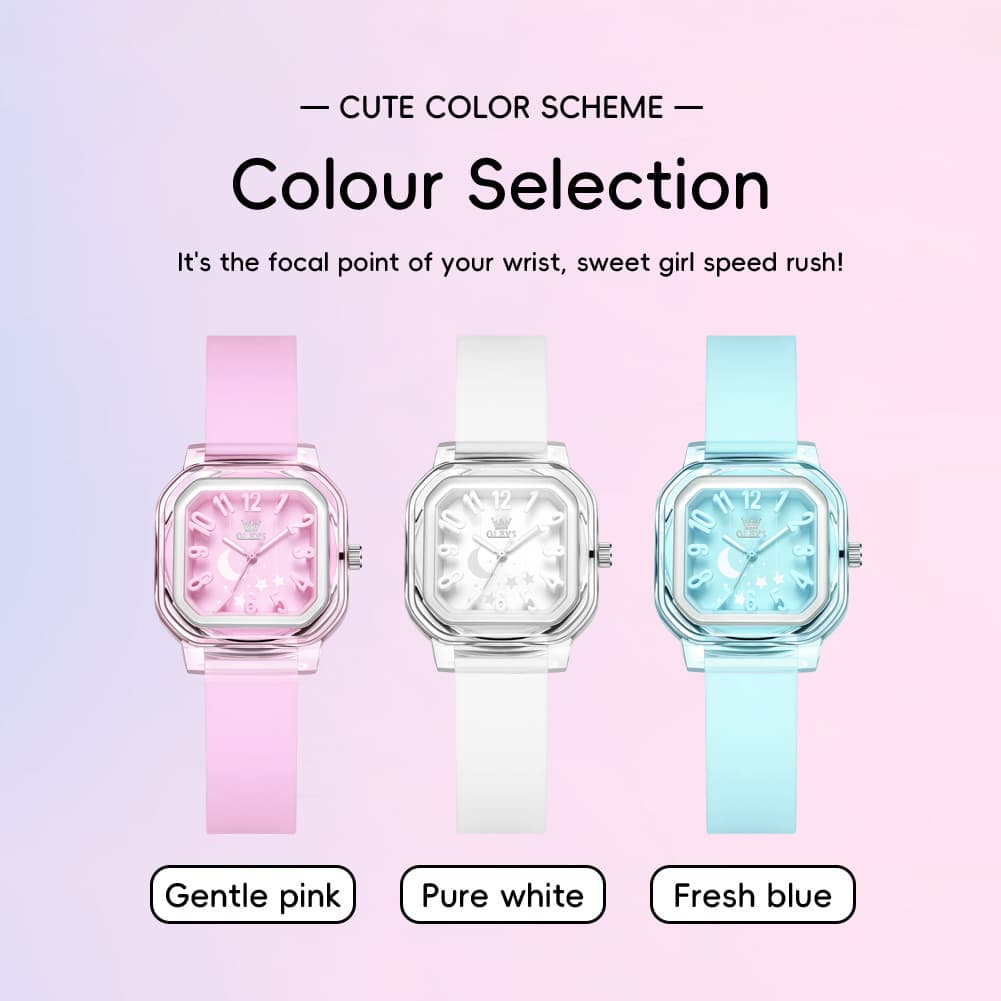OLEVS 3711 Dreamy Moon Star Transparent Silicone Womens Student Watch - Fresh Blue Watch | Olevs Watch Store