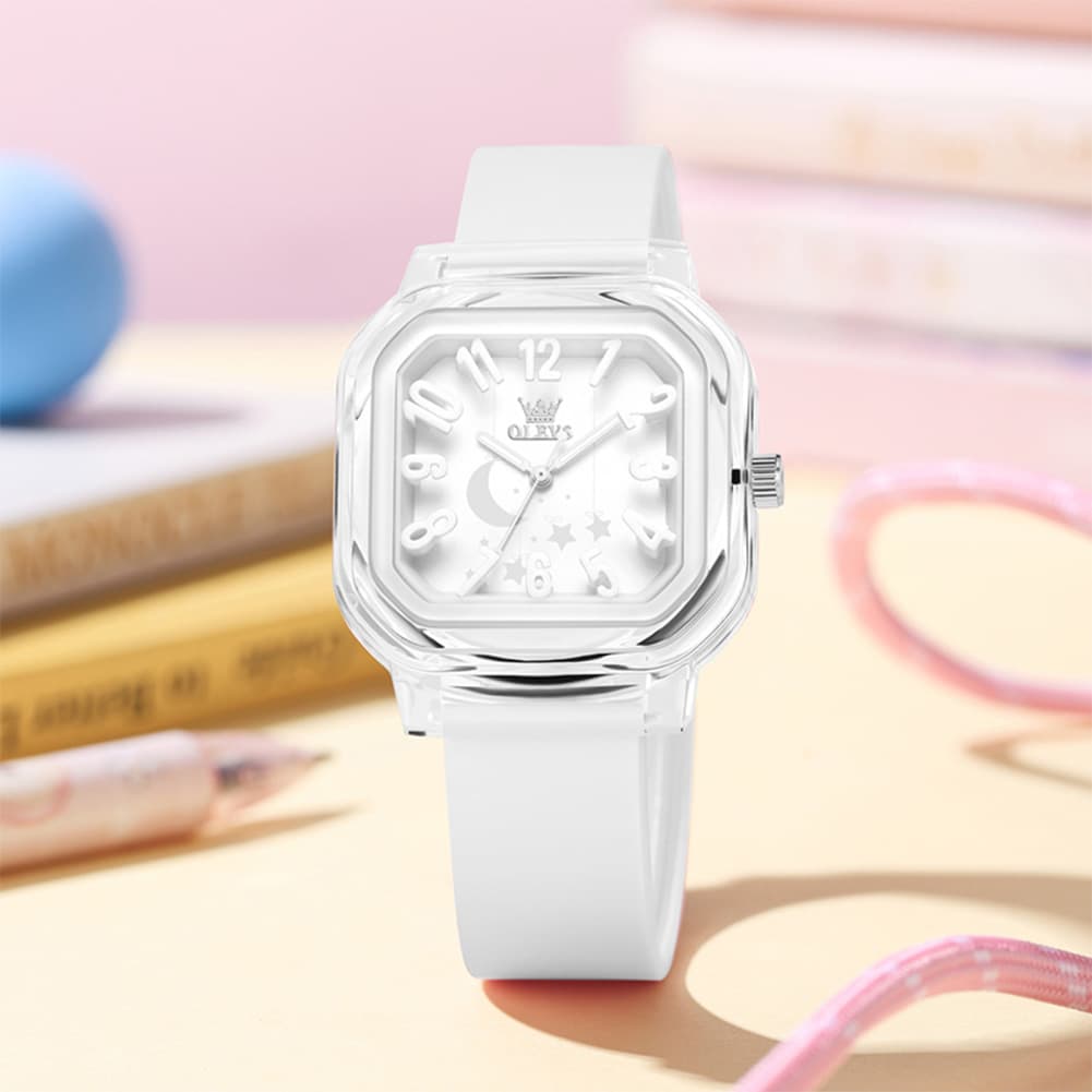 OLEVS 3711 Dreamy Moon Star Transparent Silicone Womens Student Watch - Fresh Blue Watch | Olevs Watch Store