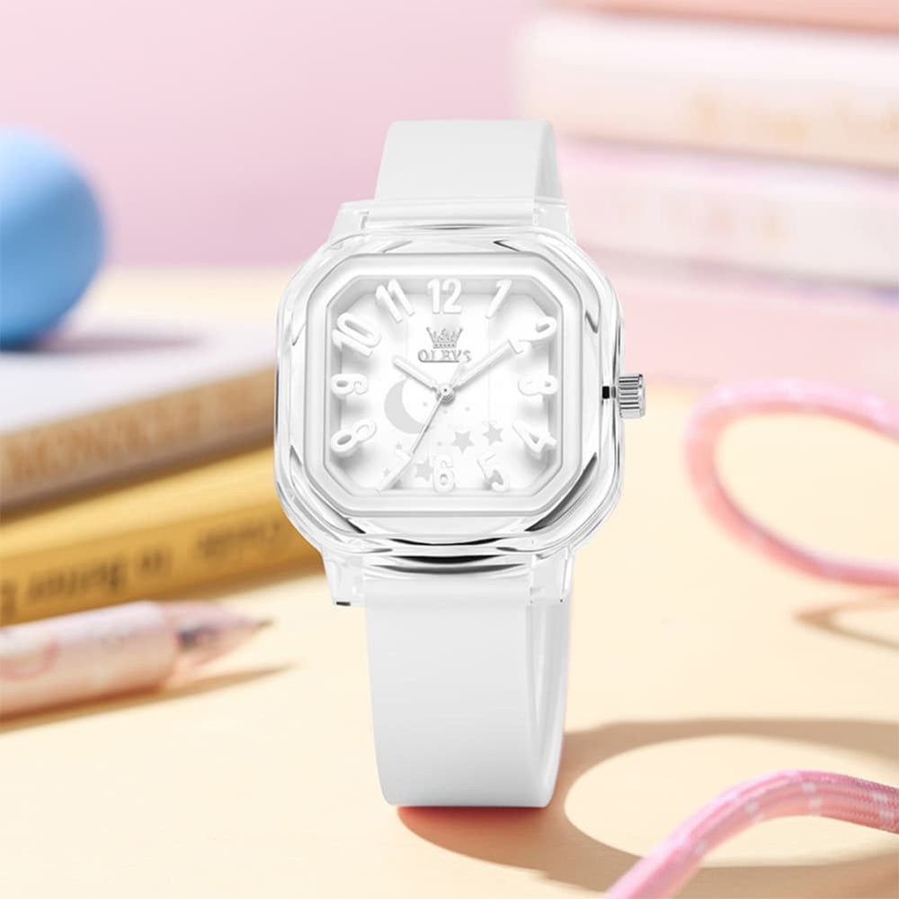 OLEVS 3711 Dreamy Moon Star Transparent Silicone Womens Student Watch - Fresh Blue Watch | Olevs Watch Store