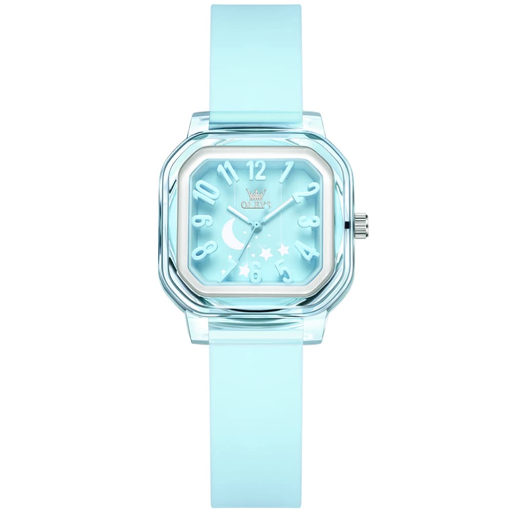 OLEVS 3711 Dreamy Moon Star Transparent Silicone Womens Student Watch - Fresh Blue Watch | Olevs Watch Store