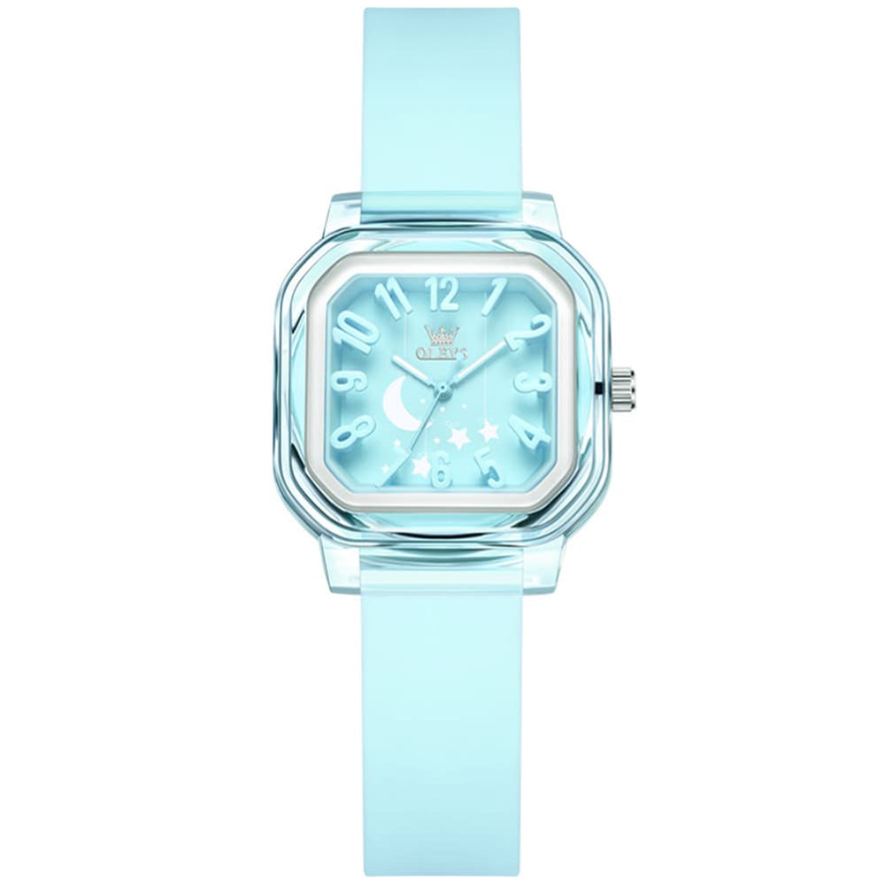 OLEVS 3711 Dreamy Moon Star Transparent Silicone Womens Student Watch - Fresh Blue Watch | Olevs Watch Store
