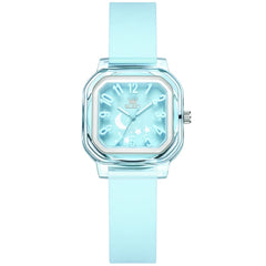 OLEVS 3711 Dreamy Moon Star Transparent Silicone Womens Student Watch - Fresh Blue Watch | Olevs Watch Store