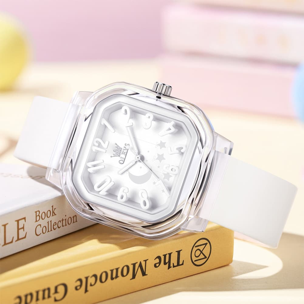 OLEVS 3711 Dreamy Moon Star Transparent Silicone Womens Student Watch - Fresh Blue Watch | Olevs Watch Store