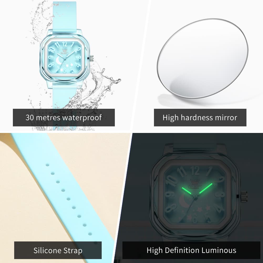 OLEVS 3711 Dreamy Moon Star Transparent Silicone Womens Student Watch - Fresh Blue Watch | Olevs Watch Store