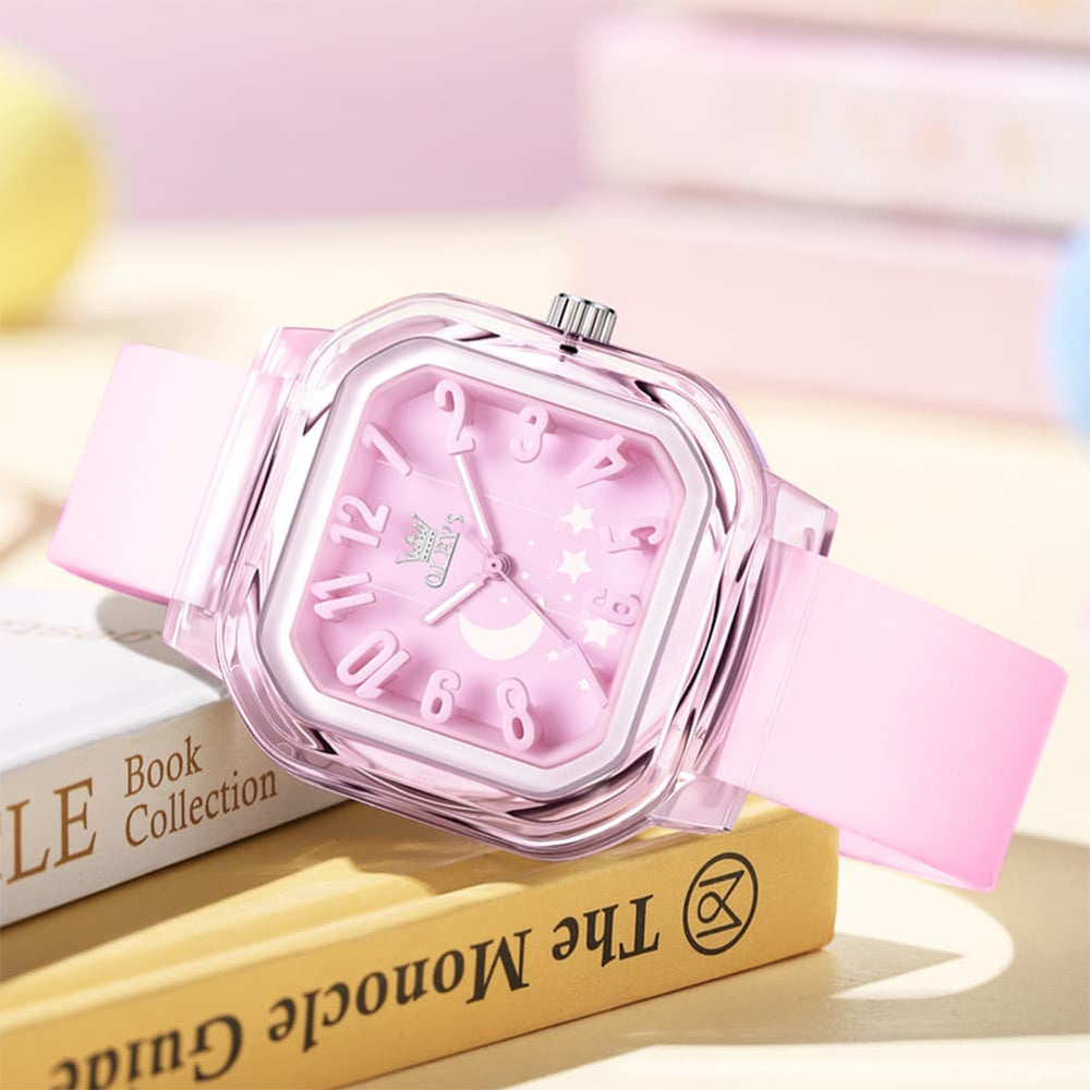 OLEVS 3711 Dreamy Moon Star Transparent Silicone Womens Student Watch - Fresh Blue Watch | Olevs Watch Store