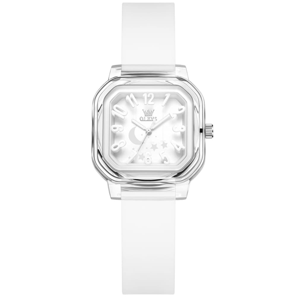 OLEVS 3711 Dreamy Moon Star Transparent Silicone Womens Student Watch - Pure White Watch | Olevs Watch Store