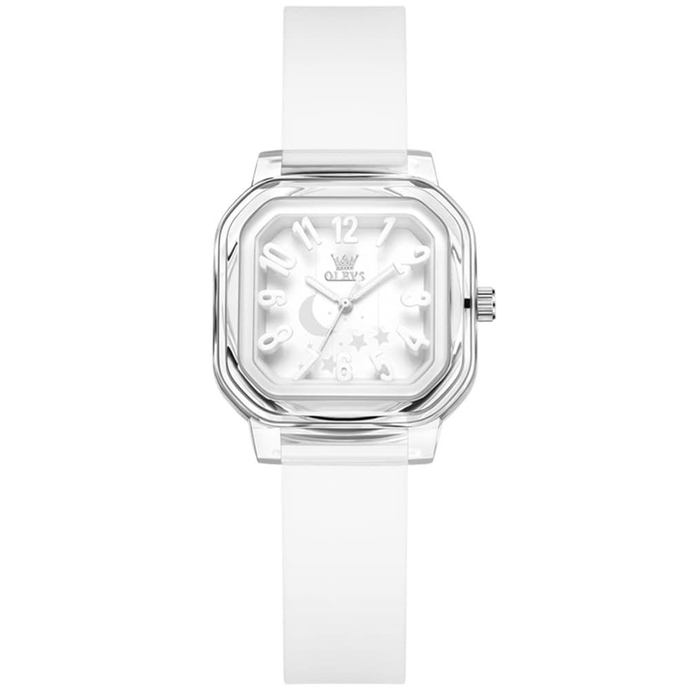 OLEVS 3711 Dreamy Moon Star Transparent Silicone Womens Student Watch - Pure White Watch | Olevs Watch Store